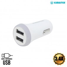 Carregador Veicular Universal 2 USB 3.4A Premium Kimaster - CV205 Branco